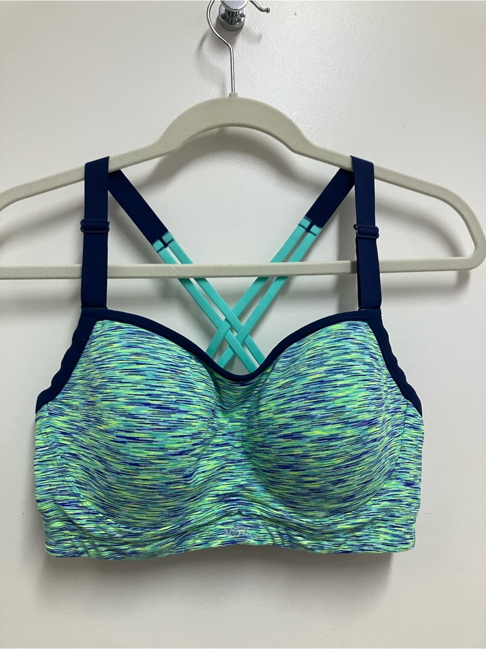 Victoria's Secret Navy & Mint Space-Dye Strappy Sports Bra